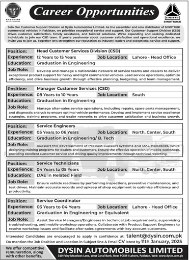 Dysin Automobiles Limited Jobs 2025