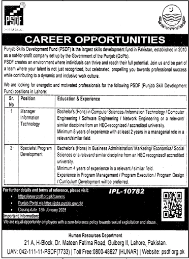 Punjab Skills Development Fund PSDF Jobs 2025 