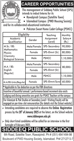 Siddique Public School SPS Teaching Jobs 2025 
