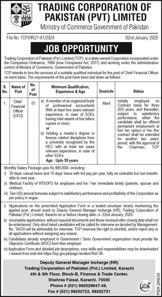 Trading Corporation of Pakistan Limited Jobs 2025 