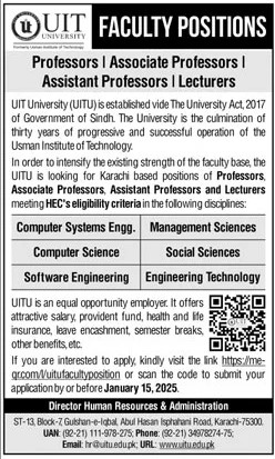 Usman Institute of Technology UIT Karachi Jobs 2025 